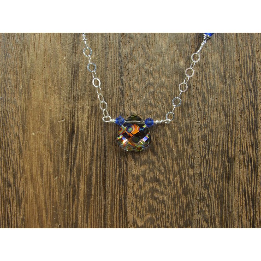 16 Inch Sterling Silver Odd Style Crystal Necklace